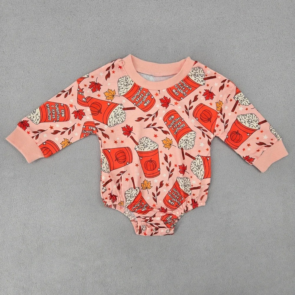 Unbranded Baby Girls Pink Pumpkin Spice Latte Fall Bubble Romper GX0808